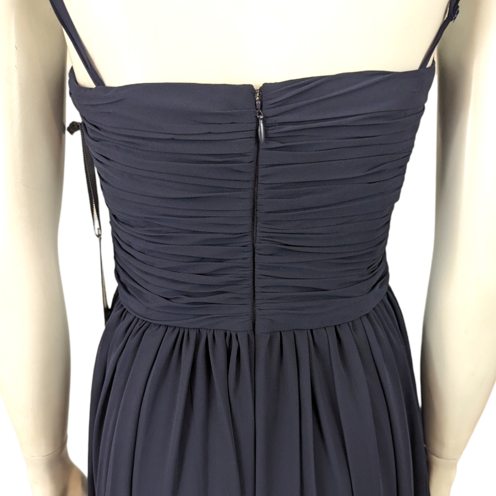 Vera Wang Dress Chiffon Long Gown Navy Blue Strapless Formal Black Tie Womens 6 - Picture 5 of 13